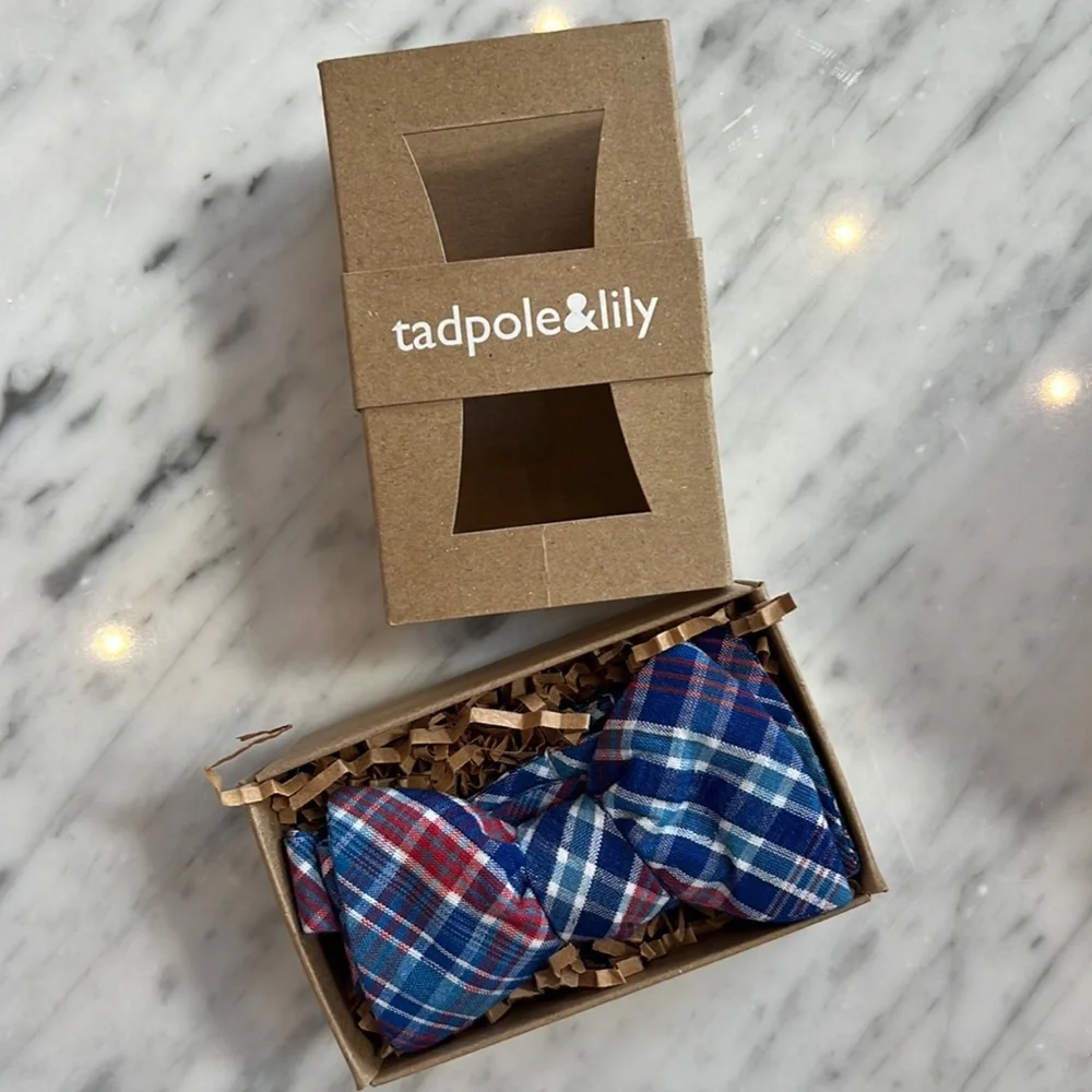 New Boys Tadpole and Lily Red and Blue Plaid Bow tie
